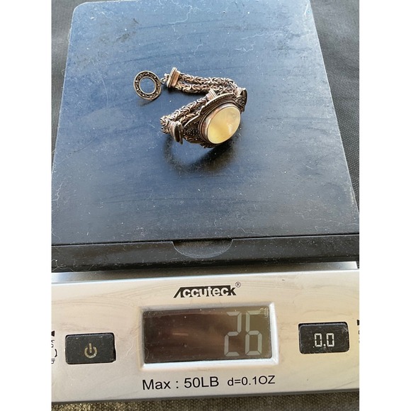 Vintage Bali Sterling Silver 925 MOP cabachon byzantine chain bracelet 26 Grams - Picture 5 of 6